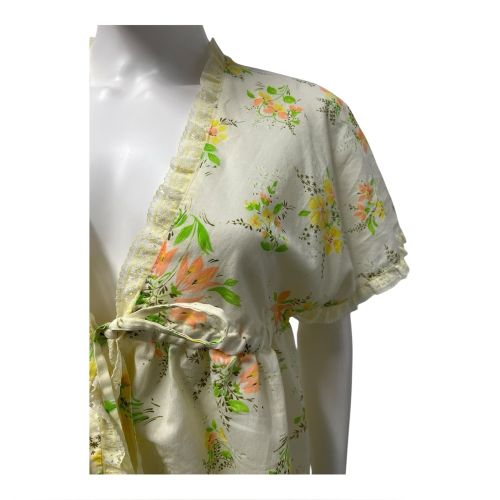 VTG 70s Yellow and Green Floral Women's Robe - Picture 3 of 9